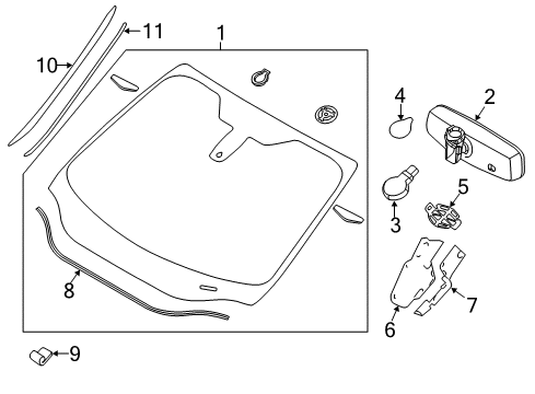 2018 Ford Focus Windshield Glass, Reveal Moldings Mirror Inside Diagram for CV6Z-17700-A