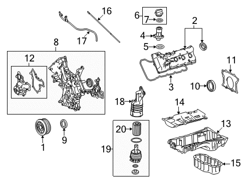 2010 Lexus LX570 Engine Parts, Mounts, Cylinder Head & Valves, Camshaft & Timing, Oil Cooler, Oil Pan, Oil Pump, Crankshaft & Bearings, Pistons, Rings & Bearings Guide, Oil Level Gage Diagram for 11452-38080