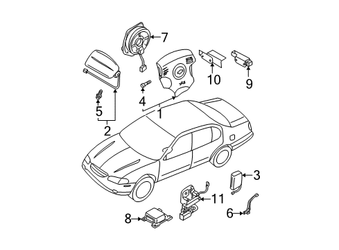 2001 Nissan Maxima Air Bag Components Steering Air Bag Wire Assembly Diagram for 25554-4Y925