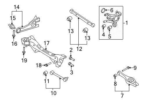 2009 Hyundai Elantra Rear Suspension Components, Lower Control Arm, Upper Control Arm, Stabilizer Bar Carrier Assembly-Rear Axle, RH Diagram for 52720-2H020