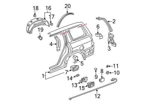 2004 Honda Pilot Fuel Door Cable, Fuel Lid Opener Diagram for 74411-S9V-A00