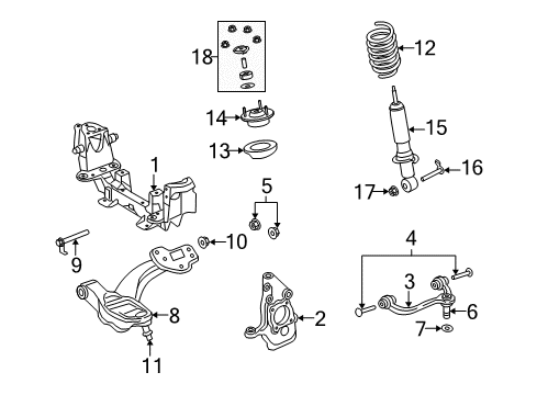 2004 Mercury Grand Marquis Front Suspension Components, Lower Control Arm, Upper Control Arm, Stabilizer Bar Strut Diagram for 3U2Z-18124-BJ