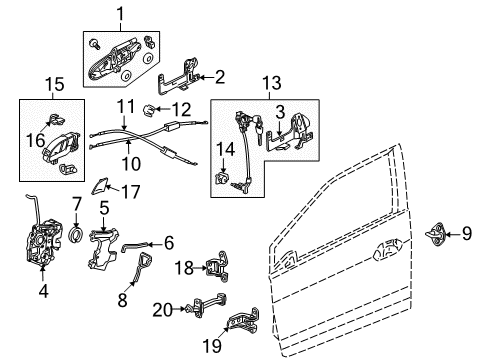 2012 Honda Insight Front Door Cable, Front Inside Handle Diagram for 72131-TM8-A01
