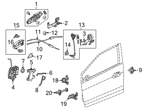 2012 Honda Insight Front Door Handle Assembly, Right Front Door (Outer) (Crystal Black Pearl) Diagram for 72140-TM8-901ZD