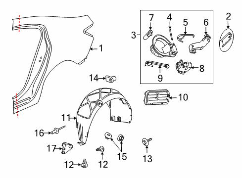 2014 Buick Regal Quarter Panel & Components Wheelhouse Liner Bracket Diagram for 13312910