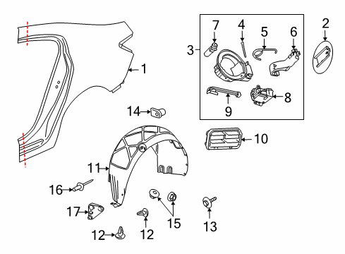 2014 Buick Regal Quarter Panel & Components Fuel Pocket Diagram for 22832586