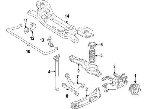 2018 Ford Focus Rear Suspension Components, Lower Control Arm, Upper Control Arm, Stabilizer Bar Stabilizer Link Diagram for G1FZ-5C486-A