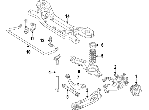 2018 Ford Focus Rear Suspension Components, Lower Control Arm, Upper Control Arm, Stabilizer Bar Shock Assembly Diagram for G1FZ-18125-B