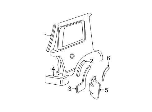 2008 Ford Explorer Exterior Trim - Quarter Panel Mud Guard Diagram for 6L2Z-16A550-AA