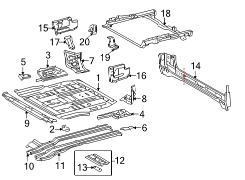 2012 Toyota 4Runner Rear Floor & Rails Member Sub-Assembly, Rear Diagram for 57607-60040
