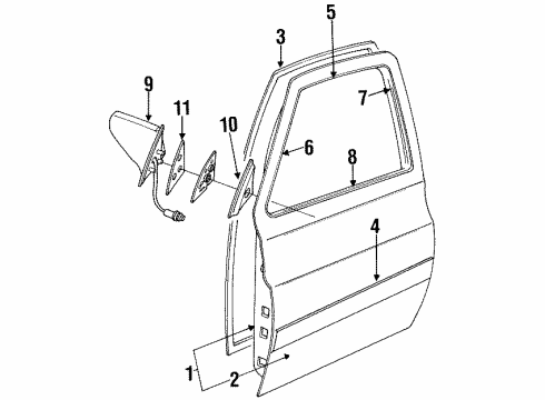 1990 Dodge Monaco Front Door & Components, Outside Mirrors, Exterior Trim Front Door Window Regulator Diagram for 4520683