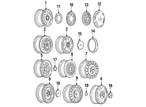 1988 Chevrolet Corsica Wheels, Covers & Trim Ring Asm-Wheel Trim Diagram for 14094879