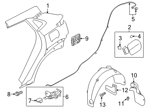 2020 Hyundai Venue Quarter Panel & Components Fuel Filler Door Assembly Diagram for 69510-K2000