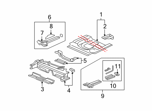 2008 Honda Fit Rear Body - Floor & Rails Panel, L. RR. Side Floor Diagram for 65940-SLN-A00ZZ