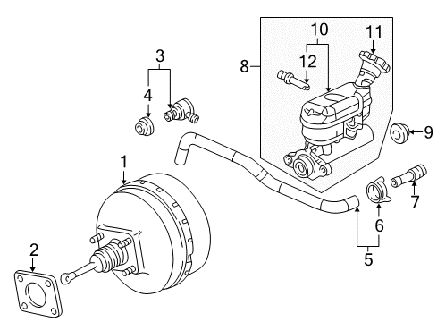 2002 Pontiac Aztek Hydraulic System Hose-Power Brake Booster Vacuum Diagram for 10301021