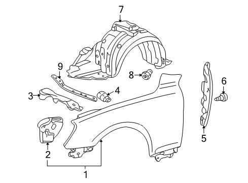 2002 Lexus SC430 Fender & Components Fender Sub-Assy, Front RH Diagram for 53801-24903