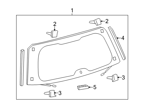 2019 Lexus LX570 Lift Gate - Glass & Hardware Clip, Back Window Glass Diagram for 64827-60110