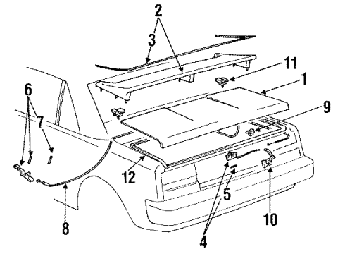 1985 Toyota MR2 Trunk Lid - Lid & Components Weatherstrip, Luggage Compartment Door Diagram for 64461-17010
