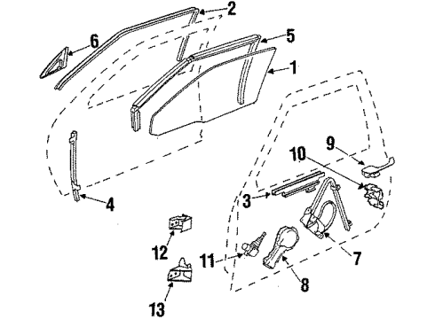 1990 Buick Electra Front Door - Glass & Hardware Molding Asm-Front Side Door Window Frame Scalp Diagram for 25551357