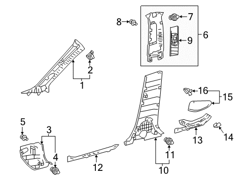 2020 Toyota C-HR Interior Trim - Pillars, Rocker & Floor Windshield Pillar Trim Diagram for 62210-F4010-C1