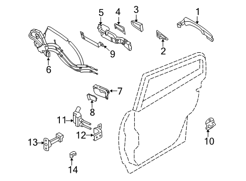 2010 Infiniti FX35 Rear Door Bracket-Inside Handle, RH Diagram for 82674-1CA0A