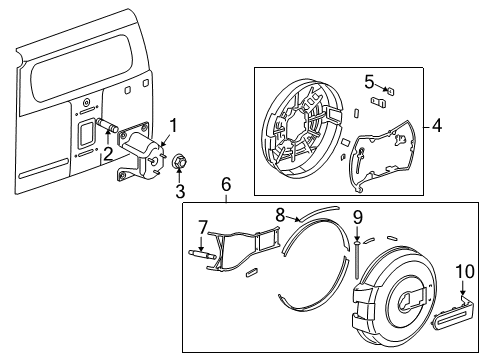 2008 Hummer H3 Spare Tire Carrier Cover Pkg, Outer Spare Tire (7.629) *Black)(Insta Diagram for 19158090