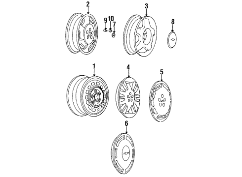 1995 Chevrolet Lumina Wheels, Covers & Trim Wheel Nut Cap *Silver/Black Diagram for 10227993