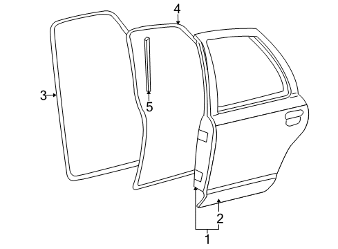 2003 Mercury Marauder Rear Door Weatherstrip On Body Diagram for XW7Z-54253A10-AAC