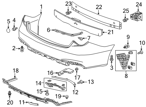 2020 Acura RLX Rear Bumper Molding Right, Rear Bumper Side Diagram for 71504-TY2-A51