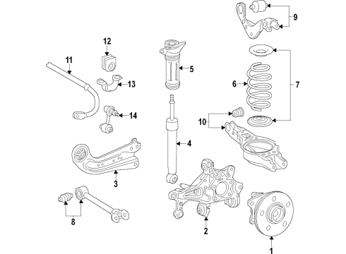 2019 Toyota Corolla Rear Suspension Components, Lower Control Arm, Upper Control Arm, Ride Control, Stabilizer Bar Shock Absorber Diagram for 48530-80874