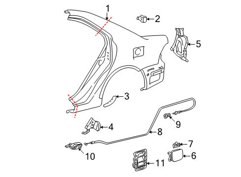 2005 Toyota Corolla Quarter Panel & Components, Exterior Trim Quarter Panel Protector Diagram for 58742-12140