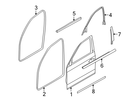 2011 BMW 335i xDrive Front Door & Components, Exterior Trim Finisher Window Frame B-Pillar Front Door Diagram for 51337060240