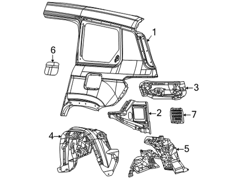 2021 Jeep Grand Cherokee L Quarter Panel & Components FENDER-WHEELHOUSE INNER Diagram for 68376706AG