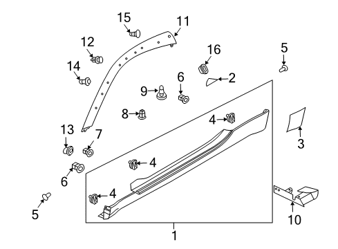 2004 Nissan 350Z Exterior Trim - Pillars, Rocker & Floor Reflector MUDGUARD, Rear LH Diagram for 76857-CD000