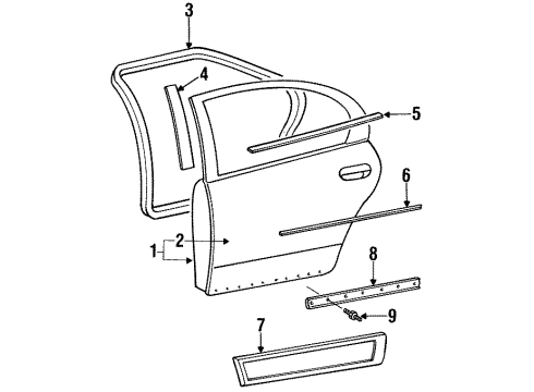 1997 Eagle Vision Rear Door & Components, Exterior Trim Molding Rear Door Diagram for 5011195AA