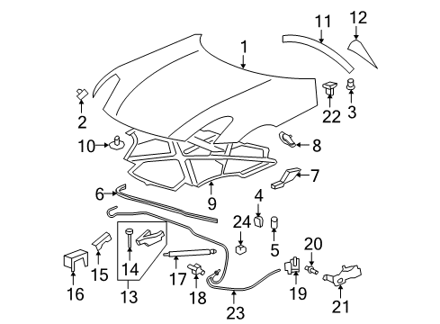 2008 Pontiac Solstice Hood & Components Latch Asm-Hood Primary Diagram for 25785136