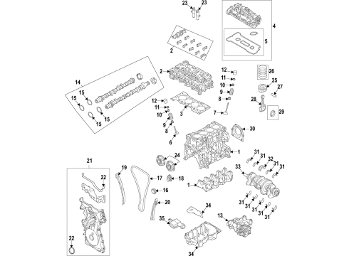 2020 Ford Explorer Engine Parts, Mounts, Cylinder Head & Valves, Camshaft & Timing, Variable Valve Timing, Oil Cooler, Oil Pan, Oil Pump, Balance Shafts, Crankshaft & Bearings, Pistons, Rings & Bearings Bearings Diagram for K2GZ-6333-A