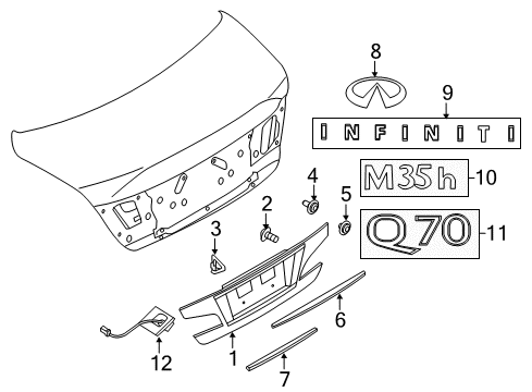 2014 Infiniti Q70 Parking Aid FINISHER-Trunk Lid, Upper Diagram for 84861-1ME0A