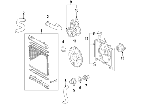 2013 Scion iQ Cooling System, Radiator, Water Pump, Cooling Fan Radiator Assembly Diagram for 16400-40220