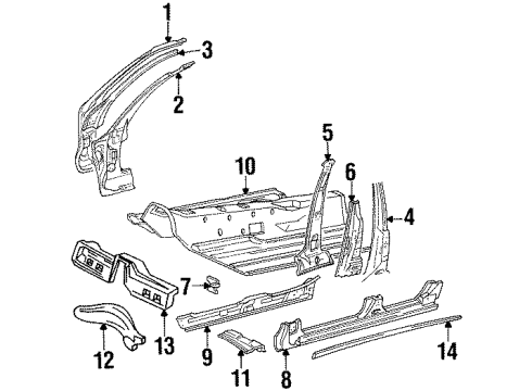1994 Lexus LS400 Center Pillar, Hinge Pillar, Rocker Panel, Exterior Trim, Floor & Rails Pan Sub-Assy, Front Floor Diagram for 58101-50012