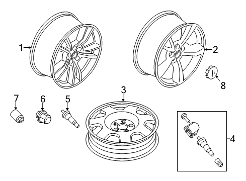 2022 Ford Mustang Wheels & Trim Wheel, Alloy Diagram for JR3Z-1007-A