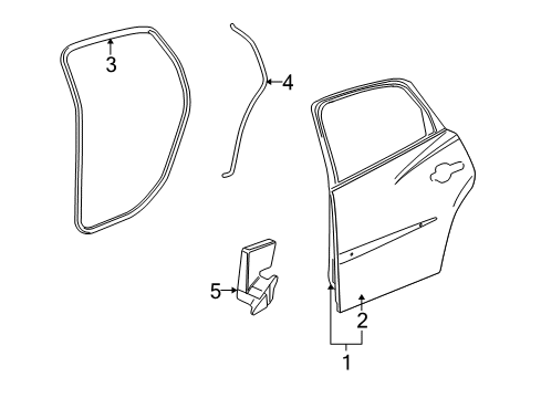 2008 Buick LaCrosse Rear Door Weatherstrip Asm, Rear Side Door *Closed Carrier *Titanium Diagram for 19168823