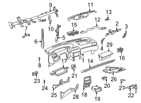 1997 Toyota Camry Instrument Panel Cap, Instrument Panel Safety Pad Diagram for 55458-32020-B1