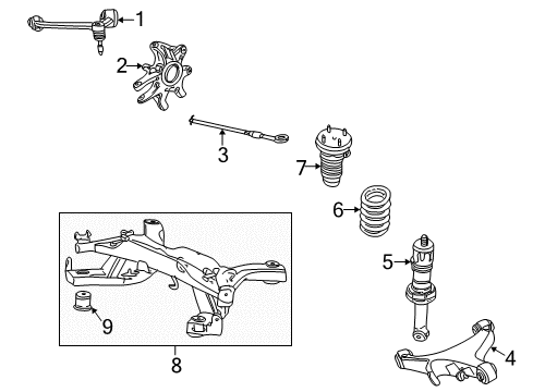 2003 Lincoln LS Rear Suspension Components, Lower Control Arm, Upper Control Arm, Stabilizer Bar Strut Diagram for BU2Z-18V125-BV