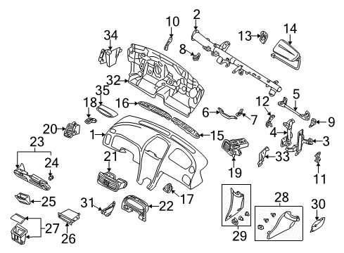 2003 Nissan Maxima Instrument Panel Cylinder Set Glove Box Lid Diagram for F8632-9E025