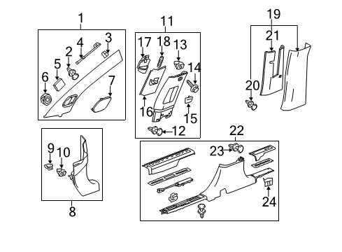 2016 Cadillac SRX Interior Trim - Pillars, Rocker & Floor Weatherstrip Pillar Trim Diagram for 23202670