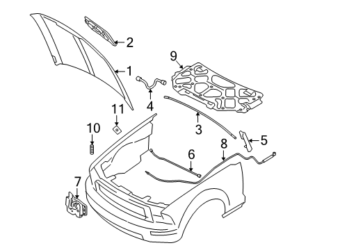 2006 Ford Mustang Hood & Components Support Rod Diagram for 5R3Z-16826-AA