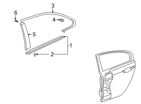 2011 Acura TSX Exterior Trim - Rear Door Molding Assembly, Left Rear Door Sash Diagram for 72961-TL0-003