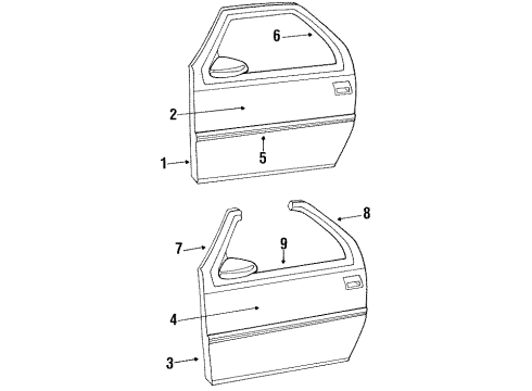 1992 Dodge Daytona Door & Components, Exterior Trim Molding-Door Outside Diagram for AX38TZZ