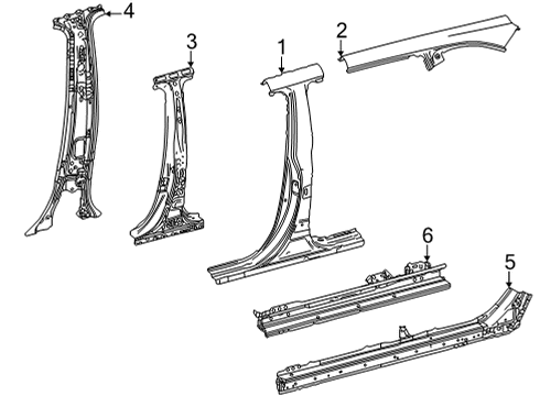 2021 Toyota Highlander Center Pillar & Rocker Inner Center Pillar Diagram for 61033-0E050